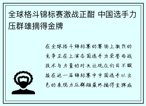全球格斗锦标赛激战正酣 中国选手力压群雄摘得金牌
