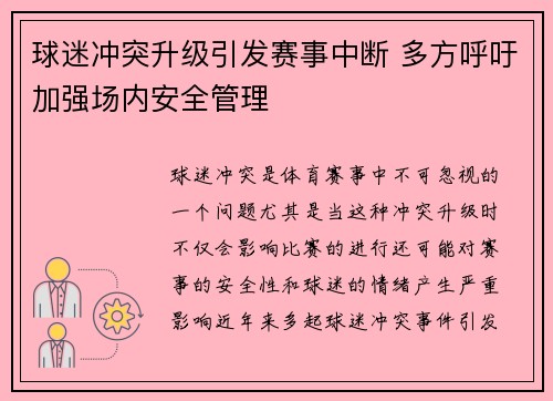 球迷冲突升级引发赛事中断 多方呼吁加强场内安全管理