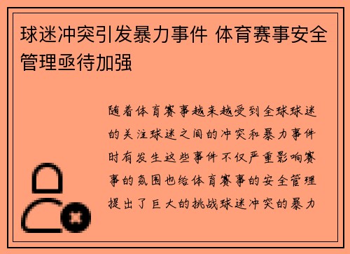 球迷冲突引发暴力事件 体育赛事安全管理亟待加强